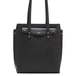 Vince Camuto Asphalt Black Leather & Fabric Tote Bag, Silver Hardware, NWT